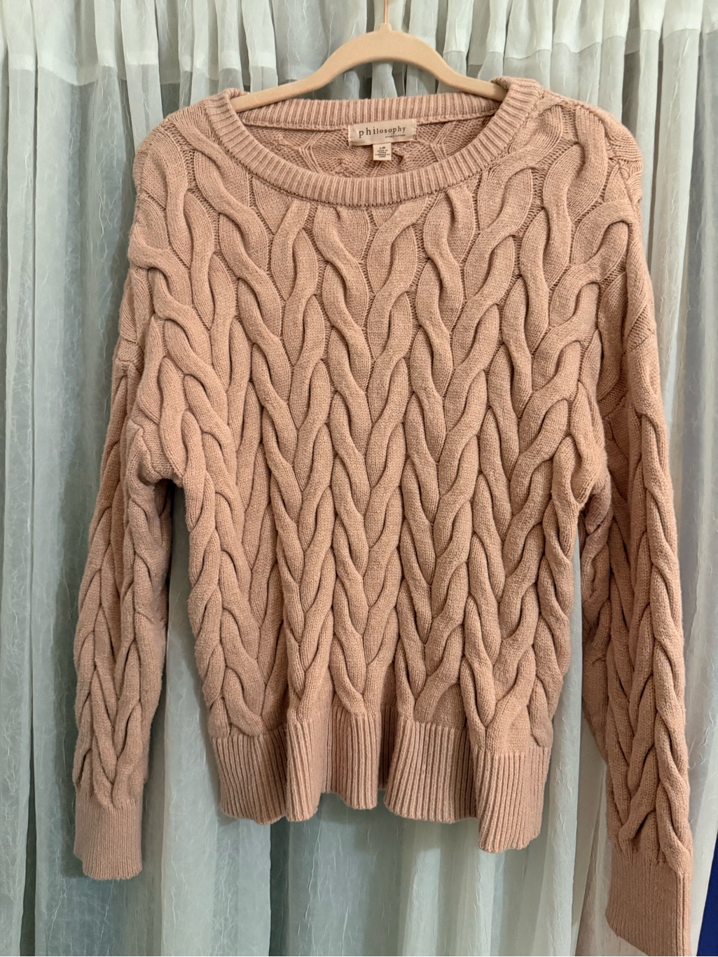 Philosophy Chunky Cable Knit Crew Sweater In Blush
